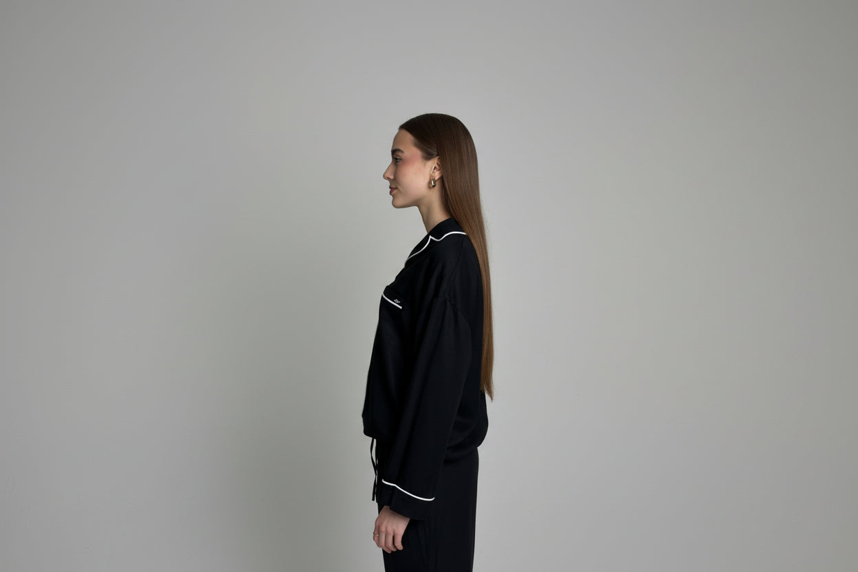 PERSONALIZOWANA CZARNA PIŻAMA Z DŁUGIMI SPODNIAMI LILY