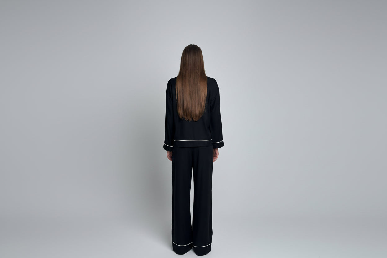 PERSONALIZOWANA CZARNA PIŻAMA Z DŁUGIMI SPODNIAMI LILY