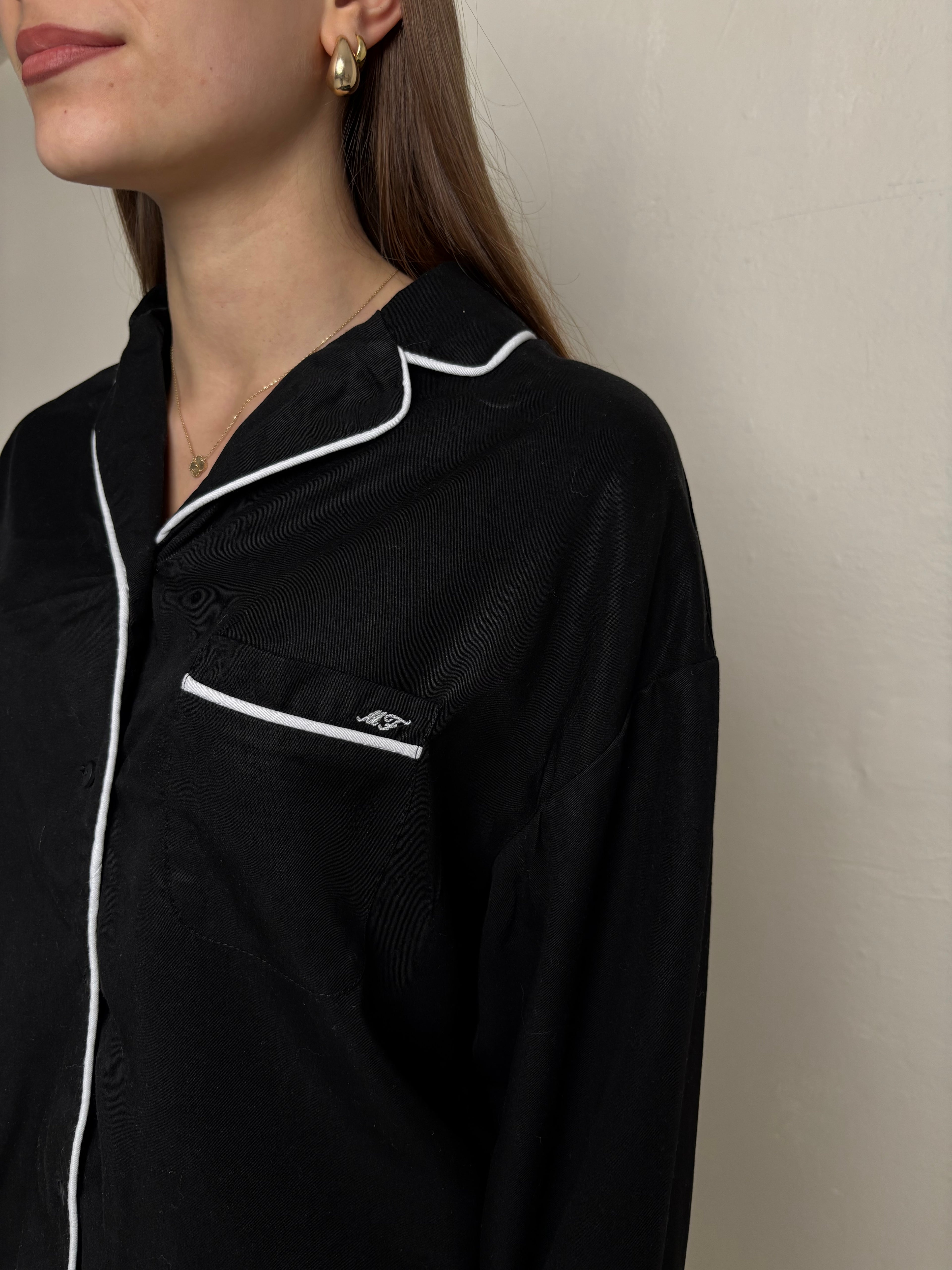 PERSONALIZOWANA CZARNA PIŻAMA Z DŁUGIMI SPODNIAMI LILY