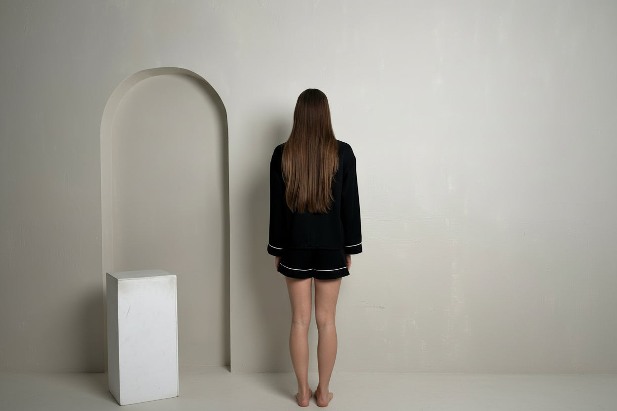 PERSONALIZOWANA CZARNA PIŻAMA Z SHORTAMI LILY